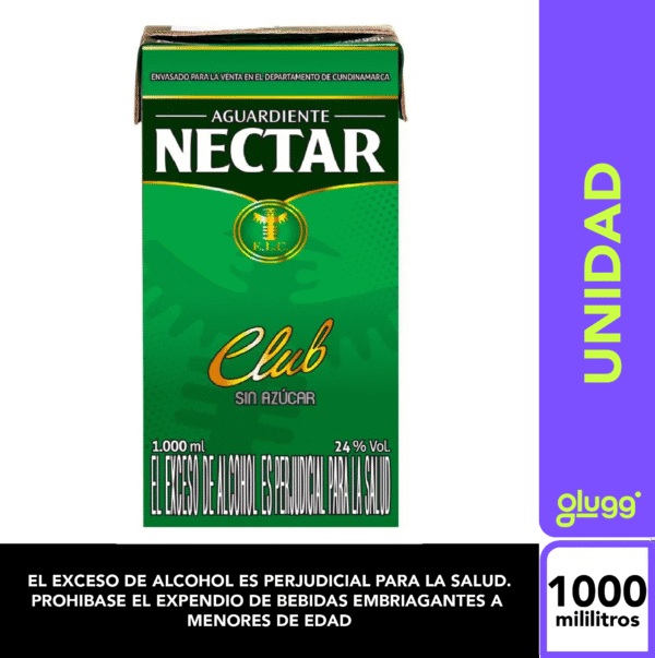 AGUARDIENTE NECTAR CLUB VERDE SIN AZUCAR 1000ML UNIDAD